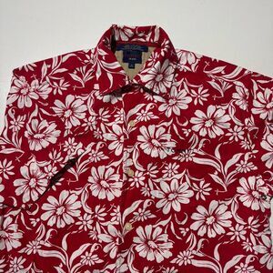 Vintage Tommy Hilfiger‎ Hawaiian Shirt Size Small Red Hibiscus Tommy Jeans Y2K